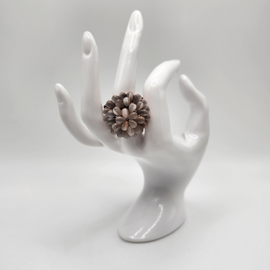 Fun  Festive Statement Flower Moonstone Cluster Ring Copper Tone Stretch
